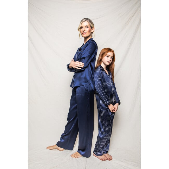 Women's Silk Pajama Set, Navy - Pajamas - 6