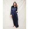 Women's Silk Polka Dot Long Robe, Navy - Pajamas - 2 - thumbnail