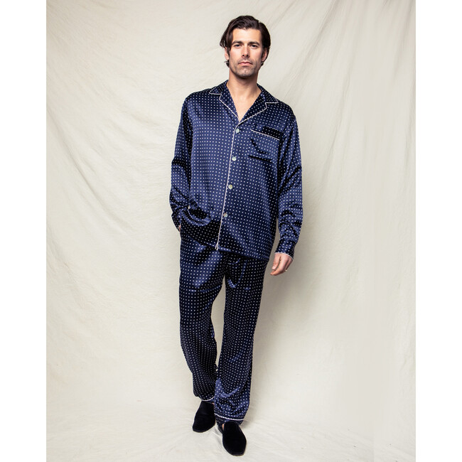 Men's Silk Polka Dots Pajama Set, Navy