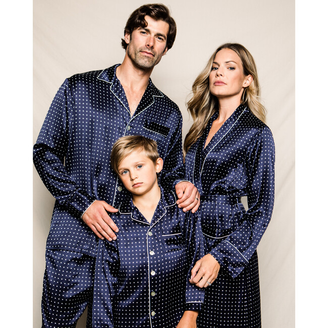 Silk Polka Dot Classic Pajama Set, Navy - Pajamas - 7