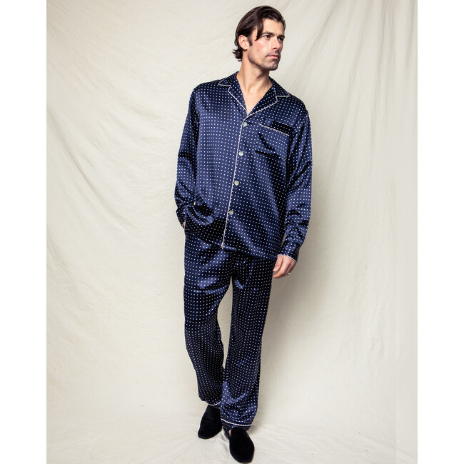 Men's Silk Polka Dots Pajama Set, Navy - Pajamas - 3