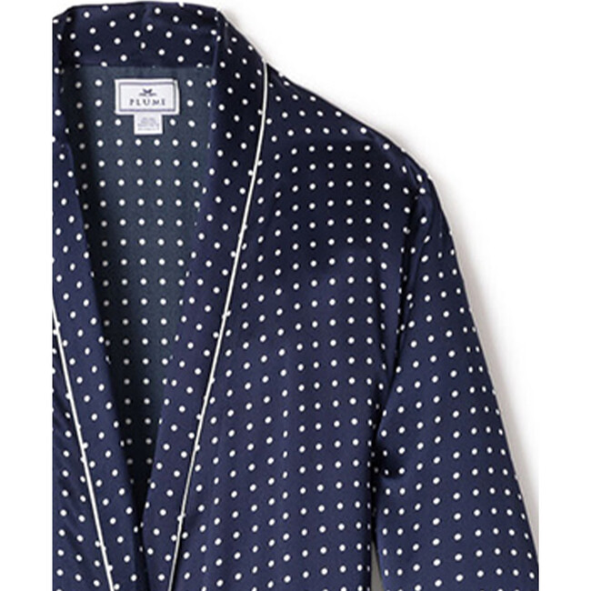 Women's Silk Polka Dot Long Robe, Navy - Robes - 4