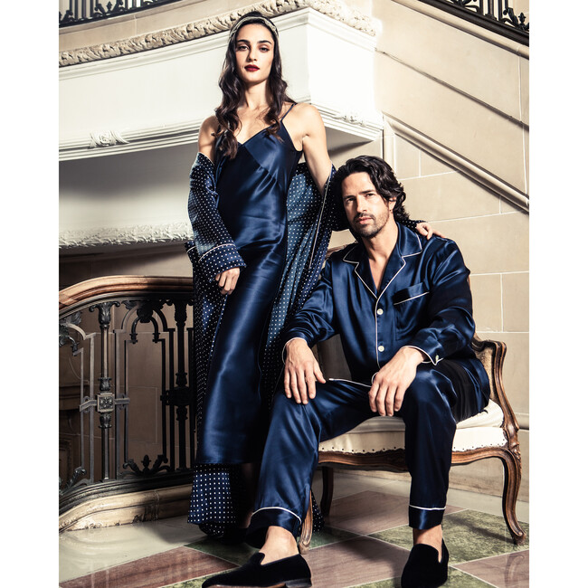 Women's Silk Cosette Night Dress, Navy - Pajamas - 11