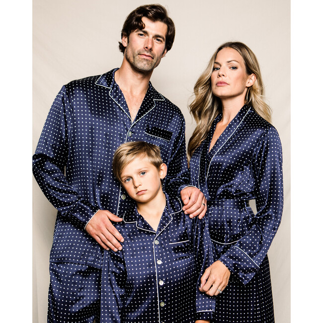 Men's Silk Polka Dots Pajama Set, Navy - Pajamas - 5