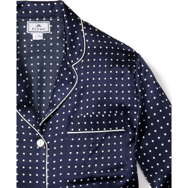 Men's Silk Polka Dots Pajama Set, Navy - Pajamas - 6