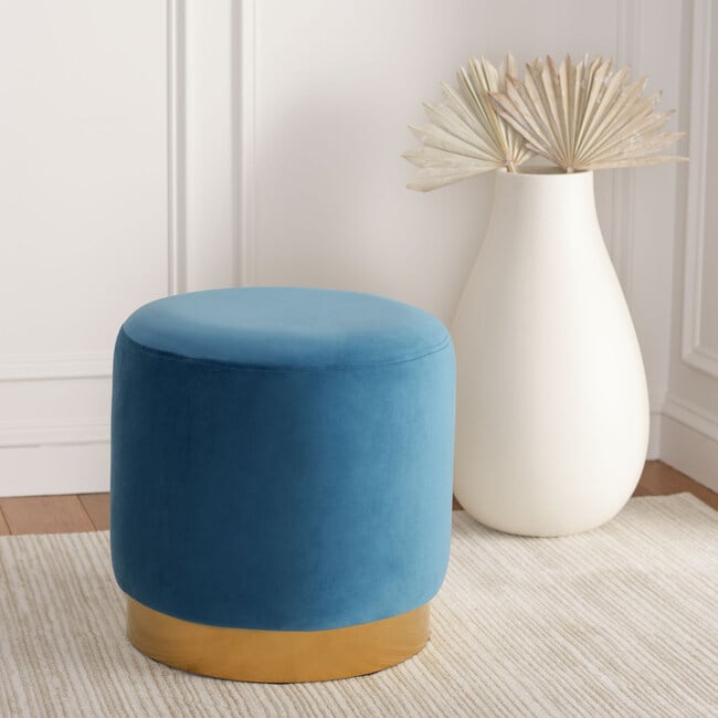 Azai Round Ottoman, Blue/Gold - Accent Seating - 2