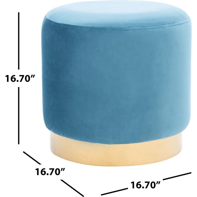 Azai Round Ottoman, Blue/Gold - Accent Seating - 3