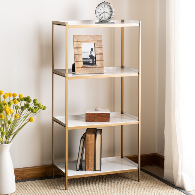Daniella 4-Tier Etagere, White/Brass