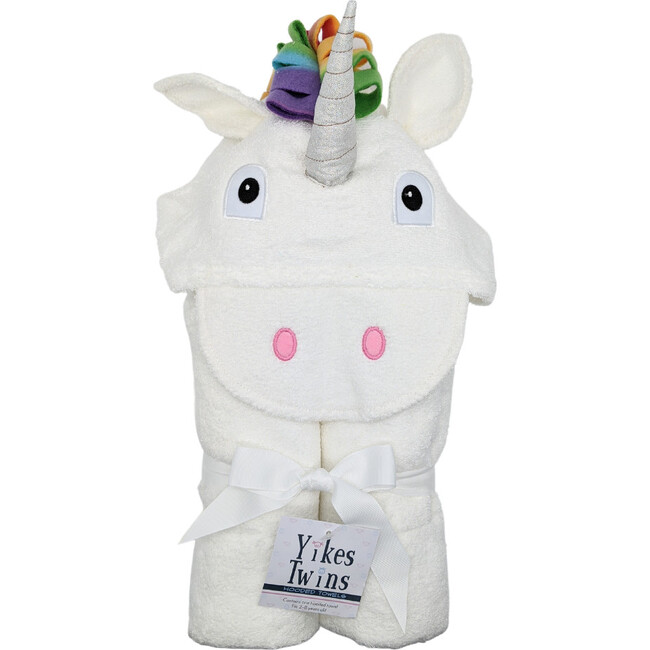 Unicorn Hooded Towel, White - Towels - 1