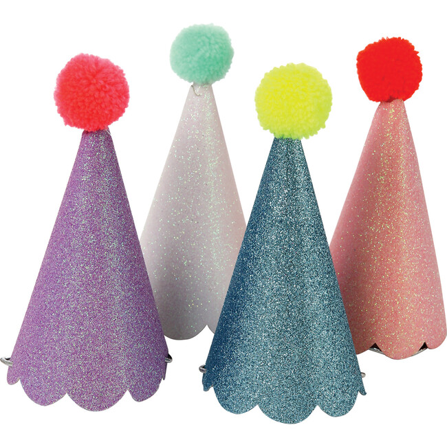 Glitter Party Hats With Pompoms