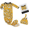 Party Dogs Bamboo Knotted Newborn Gown Hat Set, Multi - Pajamas - 1 - thumbnail
