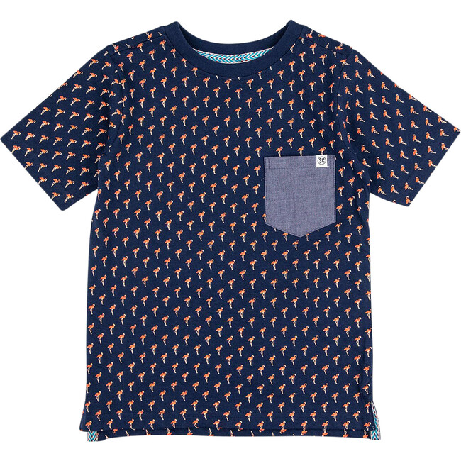 Travis T-Shirt, Mini Flamingo Grid/Navy
