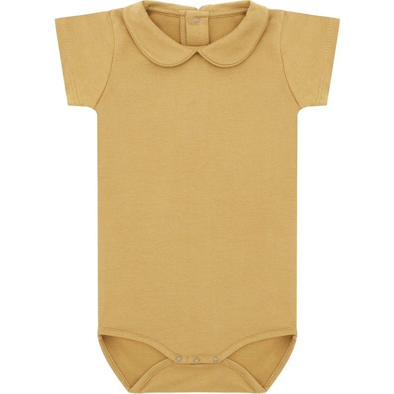 SS Organic Cotton Collared Bodysuit, Clever Camel - Onesies - 1