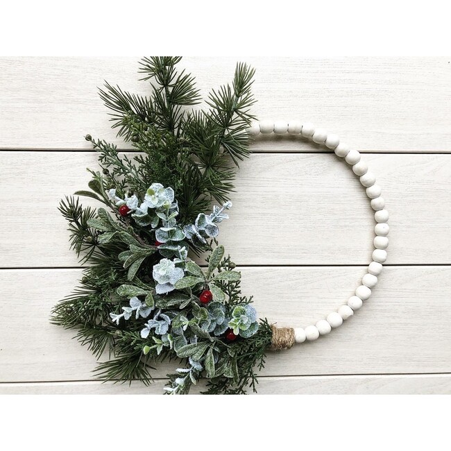 Holiday Beaded Hoop Wreath, Green - Wreaths - 2