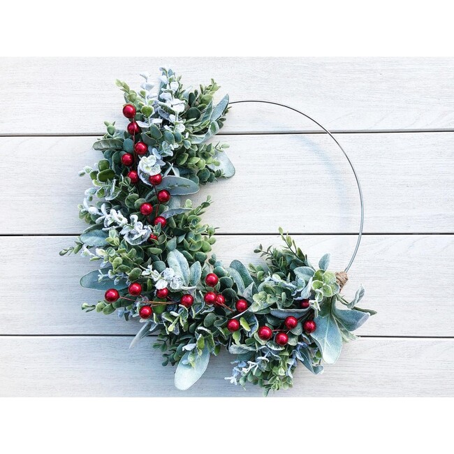 Holiday Eucalyptus & Lambs Hoop Wreath, Green