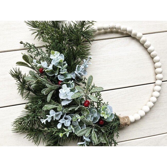 Holiday Beaded Hoop Wreath, Green - Wreaths - 3