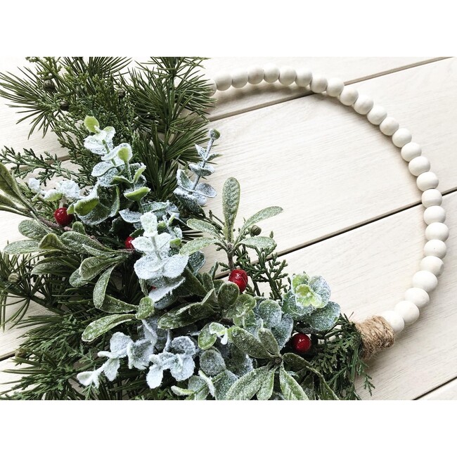 Holiday Beaded Hoop Wreath, Green - Wreaths - 5