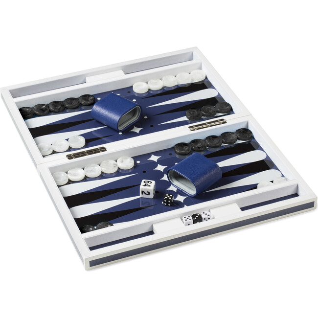 Lacquer Backgammon Set, Blue and White