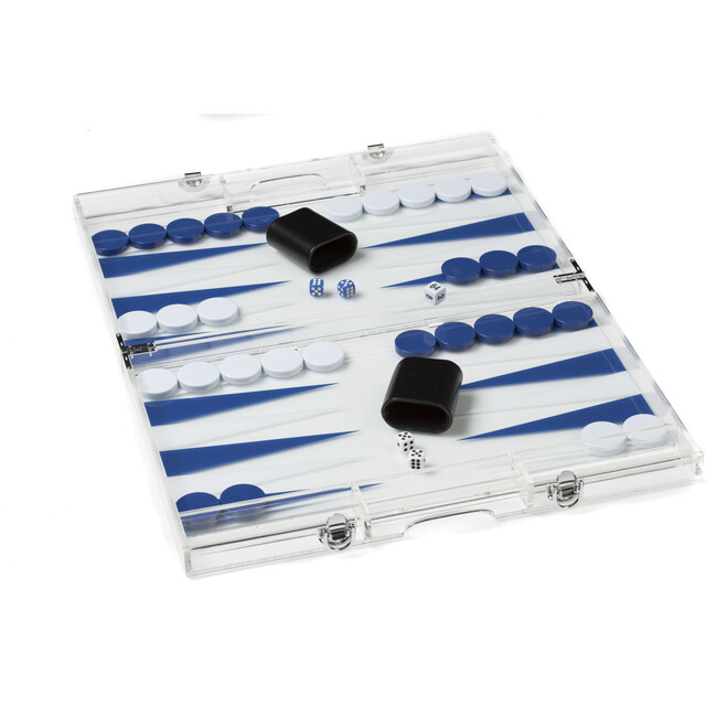 Acrylic Luxury Backgammon Set, Dark Blue and White