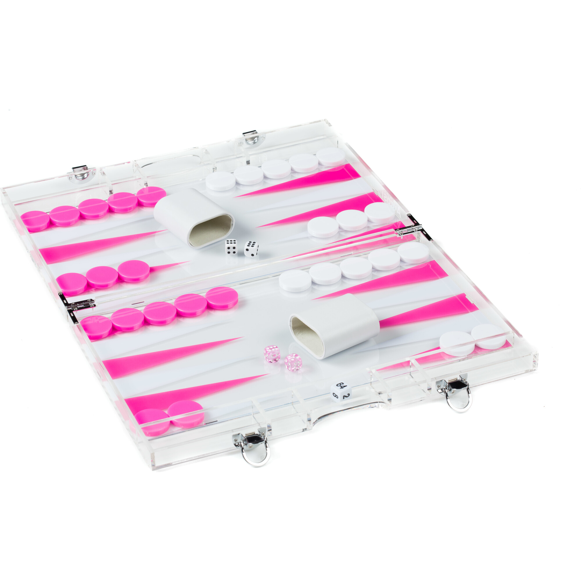 Acrylic Luxury Backgammon Set, Pink and White - Games - 1