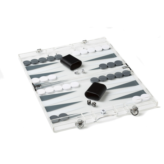 Acrylic Luxury Backgammon Set, Grey and White