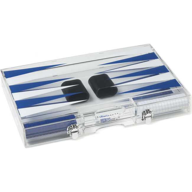 Acrylic Luxury Backgammon Set, Dark Blue and White