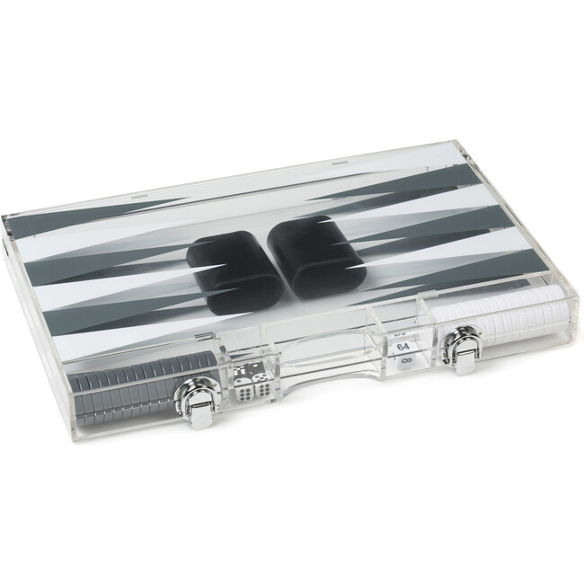 Acrylic Luxury Backgammon Set, Grey and White - Games - 2