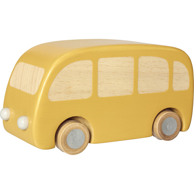 Wooden Pull Back Bus, Yellow - Transportation - 1