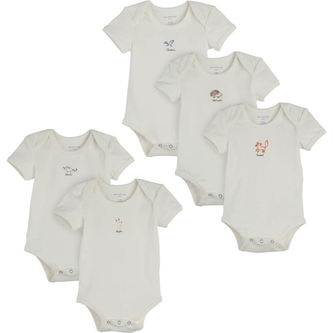 Baby Animal 5 Piece Bodysuit Set, White - Onesies - 1
