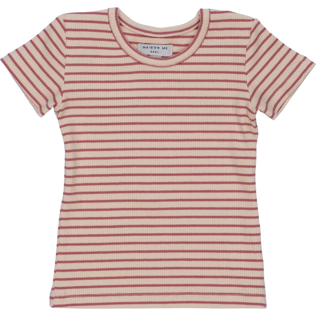 Baby Kai Short Sleeve Tee, Pink & Natural Stripe - Tees - 1