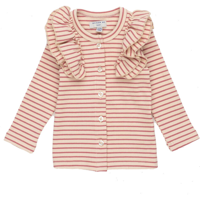 Baby Priya Cardigan, Natural & Deep Dusty Rose - Cardigans - 1