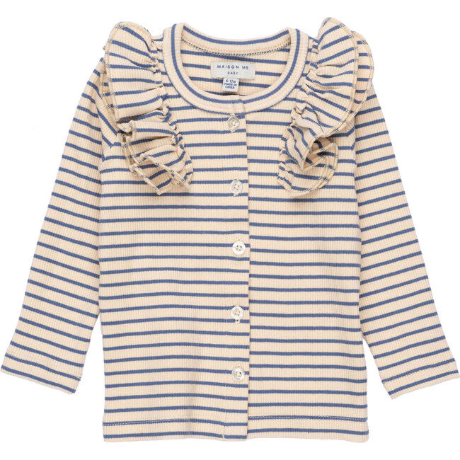 Baby Priya Cardigan, Blue & Natural Stripe - Cardigans - 1