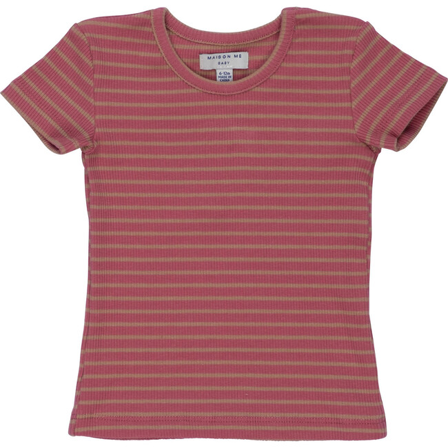 Baby Kai Short Sleeve Tee, Pink & Tan Stripe - Tees - 1