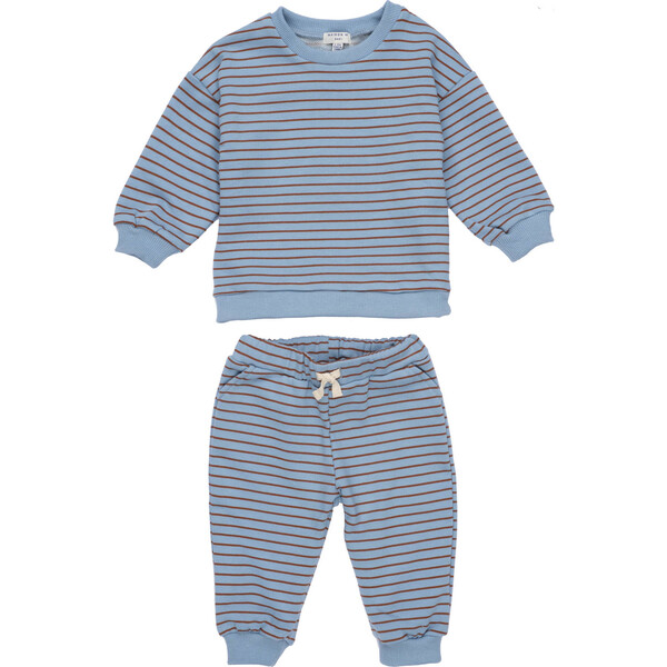 Baby Jones Sweat Set, Blue Stripe - Maison Me Tops | Maisonette