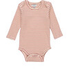 Baby Reagan Long Sleeve Bodysuit, Pink & Natural Stripe - Onesies - 1 - thumbnail