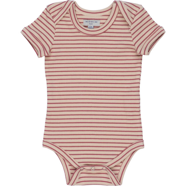 Baby Perry Short Sleeve Bodysuit, Pink & Natural Stripe