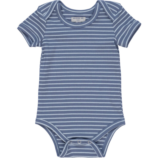 Baby Perry Short Sleeve Bodysuit, Blue & Light Blue Stripe