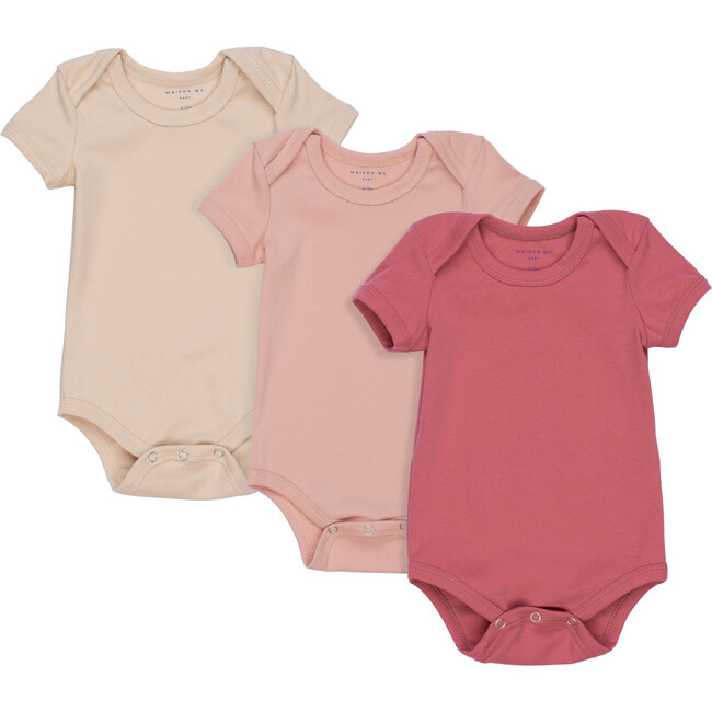 Baby Perry Short Sleeve Bodysuit Trio, Pink Multi