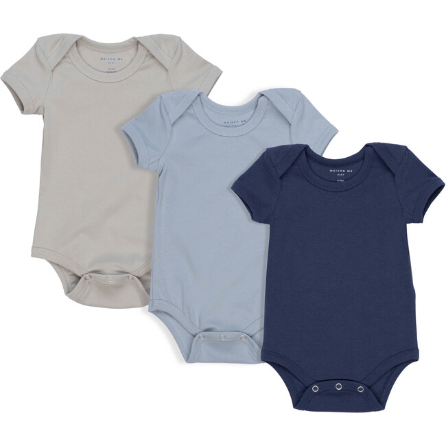 Baby Perry Short Sleeve Bodysuit Trio, Blue Multi