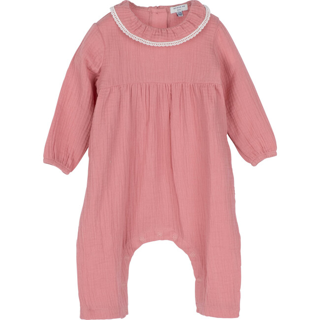Baby Nia Ruffle Neck Coverall, Dusty Pink