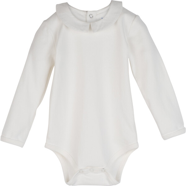 Baby Syd Long Sleeve Pointed Collar Bodysuit, White with White Collar ...