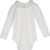 Baby Syd Long Sleeve Pointed Collar Bodysuit, White with White Collar - Onesies - 1 - thumbnail