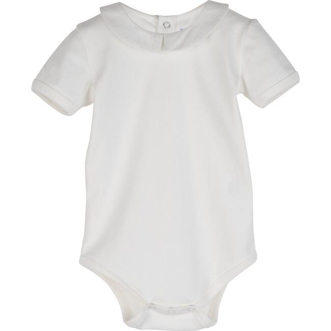 Baby Syd Short Sleeve Pointed Collar Bodysuit, White with White Collar - Onesies - 1