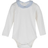 Baby Syd Long Sleeve Pointed Collar Bodysuit, White with Blue Collar - Onesies - 1 - thumbnail