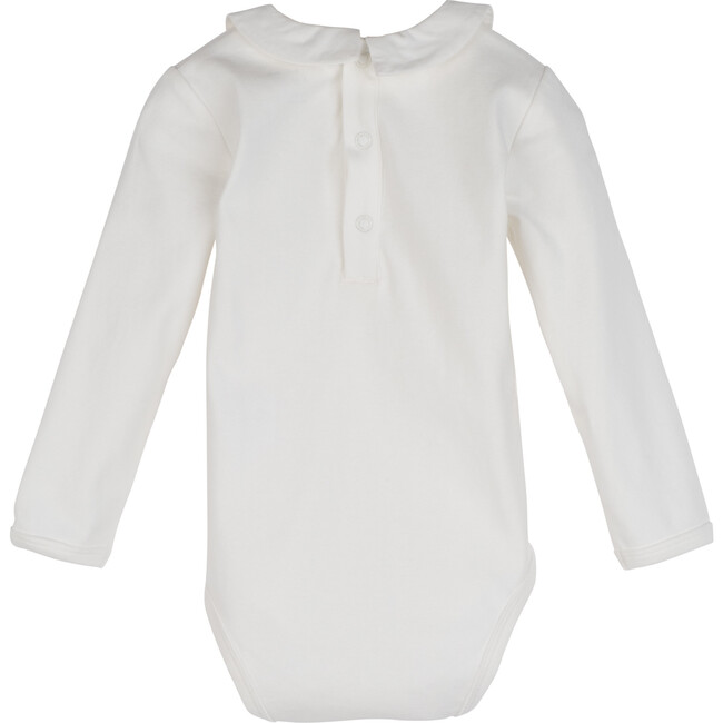 Baby Syd Long Sleeve Pointed Collar Bodysuit, White with White Collar - Onesies - 2