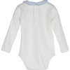 Baby Syd Long Sleeve Pointed Collar Bodysuit, White with Blue Collar - Onesies - 2