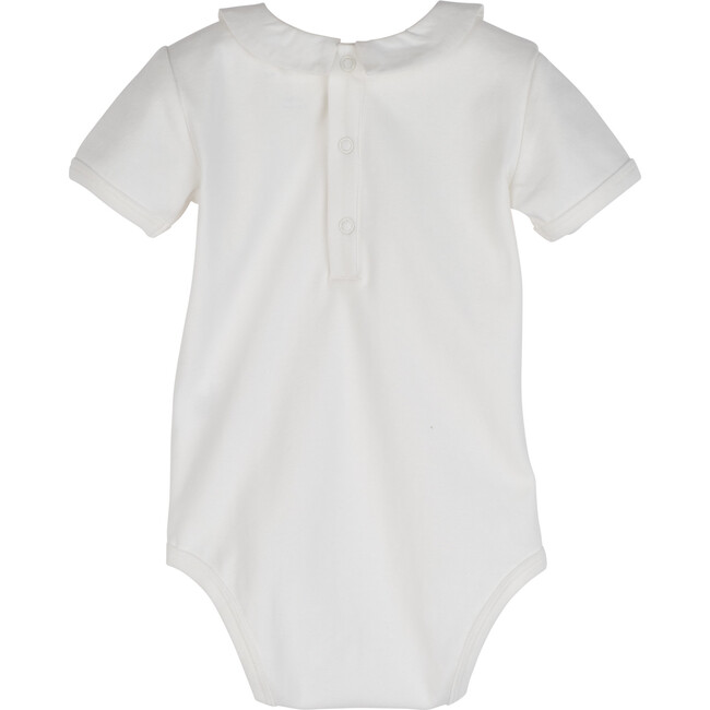 Baby Syd Short Sleeve Pointed Collar Bodysuit, White with White Collar - Onesies - 2