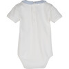 Baby Syd Short Sleeve Pointed Collar Bodysuit, White with Blue Collar - Onesies - 2