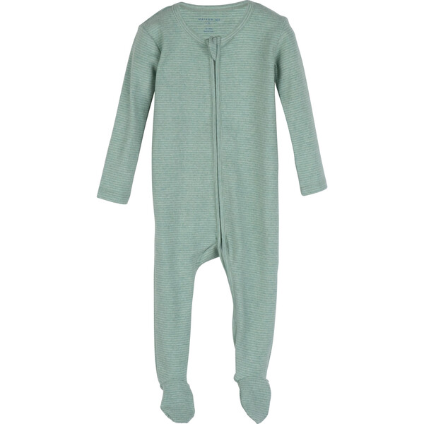 Baby Sawyer Zip Footie Pajama, Sage Stripe - Maison Me Rompers | Maisonette