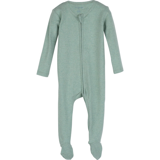 Baby Sawyer Zip Footie Pajama, Sage Stripe - Onesies - 1
